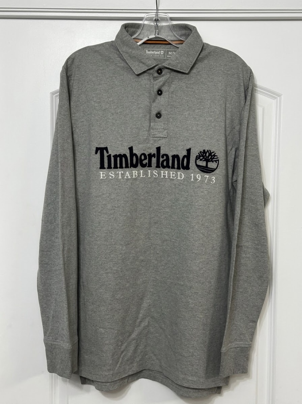 Timberland Men's Gray Long-Sleeve Polo - Established 1973